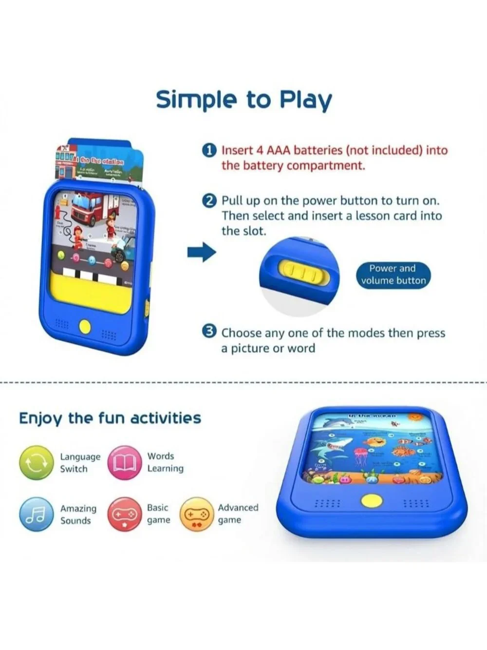 Kids Learning Tablet 2-5 Bilingual Talking Flash Cards Educational Toddler Toy